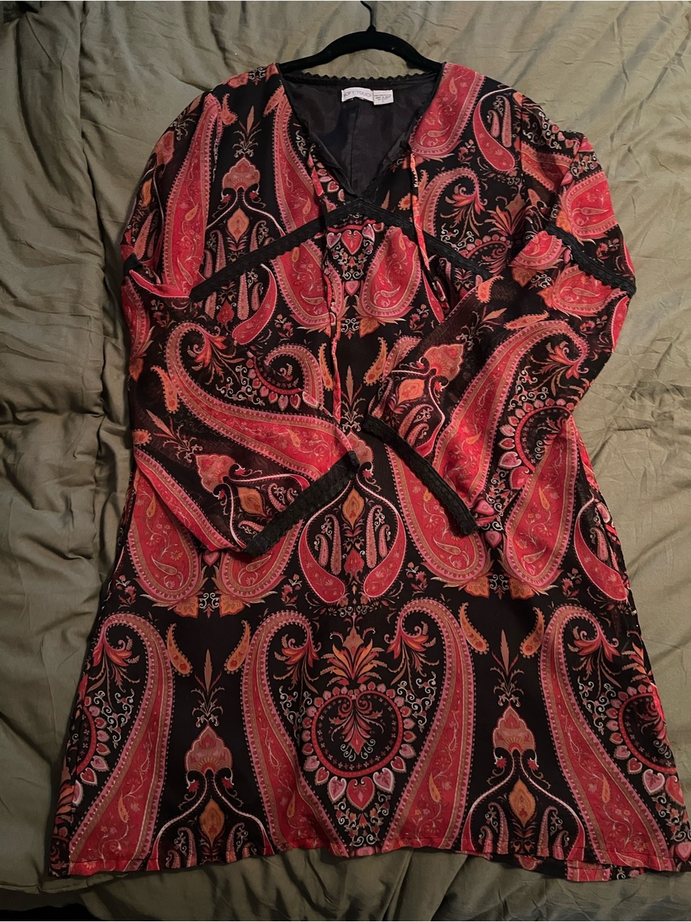Paisley V-Neck Mini Dress in Red and Black